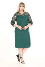 Kadın Zümrüt Yeşil Büyük Beden Flok Kol Elbise HZL26S-PR11161
