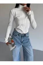 Women's White Diving Fabric Zippered Finger-Tight Sweatshirt HZL25W-FRY123441