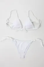 Kadın Beyaz İp Bağlamalı  Astarlı Üçgen Bikini Takım HZL24S-LC2228