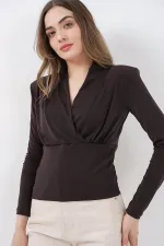 Chemisier cache-cœur pour femme avec épaulettes 942 - Marron