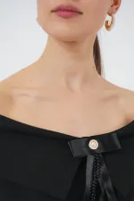 Kurdele Detaylı Örme Bluz 949 - Siyah