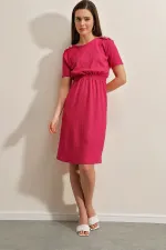 Women's Fuchsia Elastic Waist Button Detailed Casual Knit Dress HZL22S-BD123751