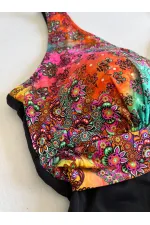 Women's Black Multicolored V-Neck Swim Trunks HZL25S-LC4008