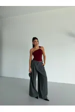 Kadın Bordo Tek Omuz Gold Metal Detaylı Sandy Bluz HZL26S-FRY123821