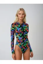 Maillot de bain femme en tulle noir multicolore HZL25S-LC67387