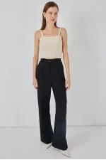 Kadın Askılı Crop Top Bluz 15934 - Krem