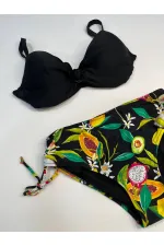 Women's Black Accessory Detailed Tropical Pattern Bikini Set HZL25S-LC3343