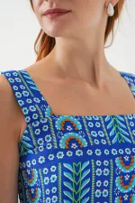 Robe midi à bretelles à motifs pour femme 2577 - Bleu marine