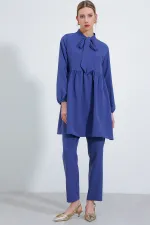 Ensemble pantalon et tunique en maille indigo pour femme 6654