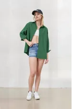 Kadın Zümrüt Yeşili Oversize Uzun Basic Gömlek HZL22W-BD139001