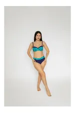 Women's Green Navy Blue Patterned Lined Bikini Set HZL25S-LC25143