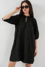 Kadın Desenli Kısa Elbise 2528 - Siyah