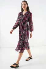 2137 Desenli Şifon Elbise - A.Kırmızı