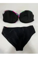 Women's Black Multicolor Patterned Lined Plus Size Bikini Set HZL25S-LC06