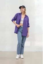 Kadın Mor Oversize Uzun Basic Gömlek Hzl22w-bd139001