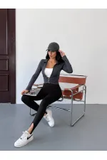 Women's Anthracite Diving Fabric Zippered Finger-Tight Sweatshirt HZL25W-FRY123441