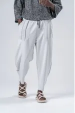 Pantalon de survêtement blanc ample à taille nouée et poches pour homme HZL24S-MXC9019-10
