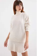 Ensemble deux pièces en tricot avec jupe et pull écru pour femme HZL25W-BD1102641