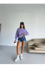 Kadın Lila Bisiklet Yaka 2 İplik Sweatshirt HZL25W-FRY123391