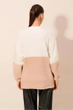 Sweat-shirt confortable en peluche imprimé bloc blanc crème pour femme EVER SLOW HZL23W-BD1554781