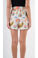 Kadın Çokrenkli Beli Lastikli Düğme Detaylı Cepli Şort HZL24S-YY277