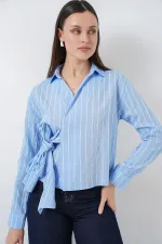 Women's Front Tie Striped Shirt 20362 - Blue