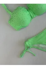 Kadın Yeşil Taş İşlemeli 3 Parça Bikini Takım HZL25S-LC3315