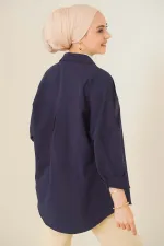 103901 Oversize Basic Hijab Shirt - Navy Blue