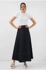 Kadın Lacivert Yüksel Bel Uzun Jean Etek HZL26W-BD180661