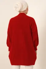 15768 Tesettür Triko Hırka - Kırmızı