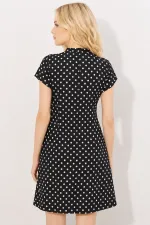 Women's Black Short Polka Dot Dress with Bow Detail HZL26S-BD126051 Women's Black Short Polka Dot Dress with Bow Detail HZL26S-BD126051