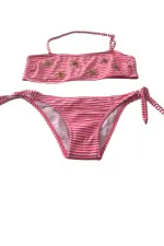 Ensemble bikini sans bretelles à rayures roses et blanches pour fille, motif abeille, 4-12 ans, HZL24S-LC3228