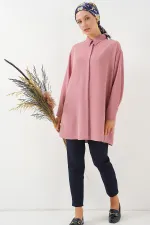 Kadın Uzun Gömlek Tunik 5945 - Pudra