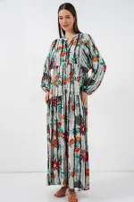 Robe longue hijab à motifs pour femme 2585 - Anthracite foncé