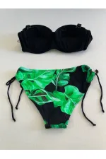 Ensemble bikini femme à boucle noire et motif vert détaillé HZL25S-LC3352