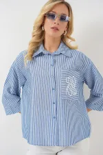 Women's Single Pocket Embroidered Shirt 20328 - Navy Blue