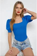 Women's Cobalt Blue Square Collar Knitted Blouse HZL22W-BD104091