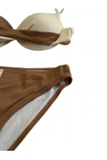 Women's Brown Cream Color Block Lined Bikini Set HZL25S-LC214