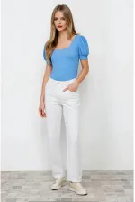 Women's New Blue Square Collar Knitted Blouse HZL22W-BD104091