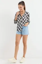 Chemise en satin légèrement drapée 3964 - Noir