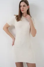 Robe en maille à manches courtes pour femme 15950 - Crème
