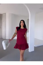 Kadın Bordo Vatkalı İthal Dooble Kumaş Kolsuz Mini Elbise HZL25S-FRY12274