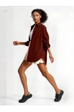 Kadın Kahverengi Oversize Uzun Basic Gömlek Hzl22w-bd139001