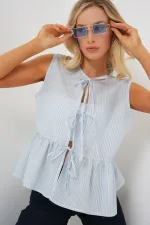 Women's Front Tie Blouse 961 - Blue