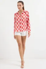 3964 Lightly Draped Satin Shirt - Dark Red