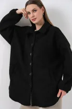 0675 Yün Karışımlı Buklet Ceket - Siyah