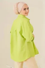 Kadın Tesettür Fıstık Yeşil Geniş Kalıp Uzun Basic Gömlek HZL24W-BD139001