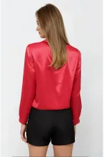 Kadın Kırmızı Hafif Dökümlü Saten Yüzeyli Gömlek HZL22W-BD139641