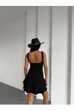 Kadın Siyah Pileli Şortlu Mini Elbise HZL25S-FRY122991