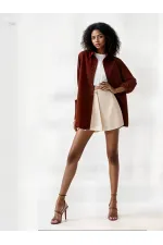 Kadın Kahverengi Oversize Uzun Basic Gömlek Hzl22w-bd139001